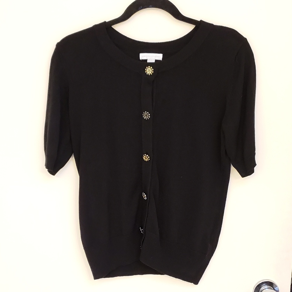 Black short sleeve cardigan with jewel buttons S